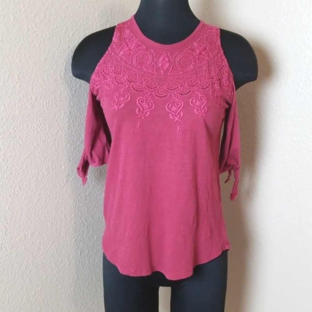 Lucky Brand Cold Shoulder Embroidered Blouse